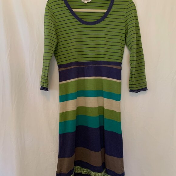 Sandwich Striped Knit Dress – Size M – Green, Navy & Earth Tones - Picture 1 of 2